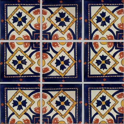 4.2" x 4.2" 9pcs TalaMex Ortega Diamond Talavera Mexican Tile