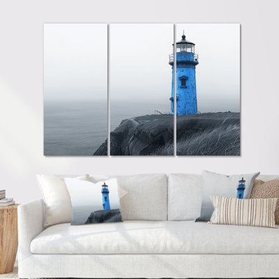 Blue Monochrome Lighthouse Photo In Winter III - Lighthouses Wall Art Print Set