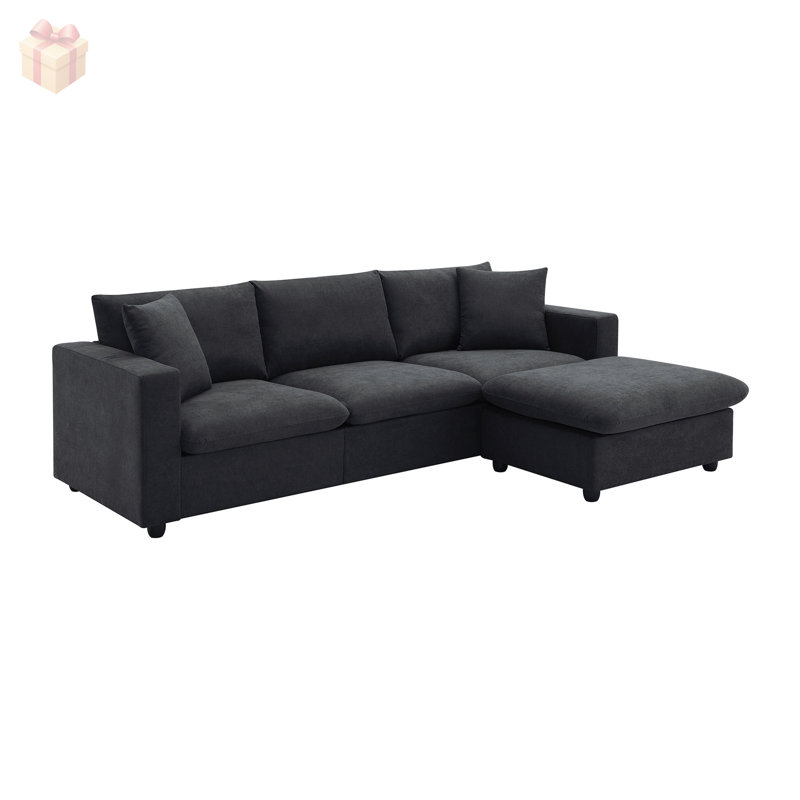 Convertible L-Shaped Sectional Sofa with Ottoman, Durable Iron Frame and Comfortable Polyester Upholstery for Modern Living Spaces.