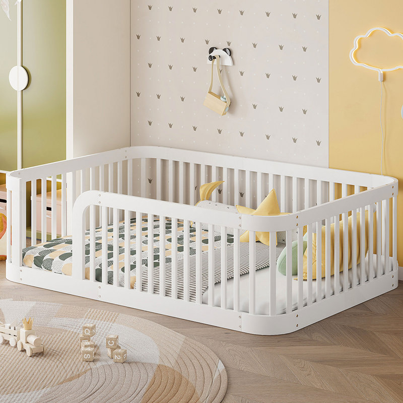 Structure de lit double en bois, Blanc, Double