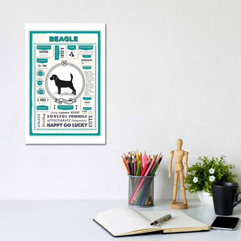 Beagle Infographic Blue by PaperPaintPixels - Wrapped Canvas Print, 20.32 cm H x 30.48 cm W