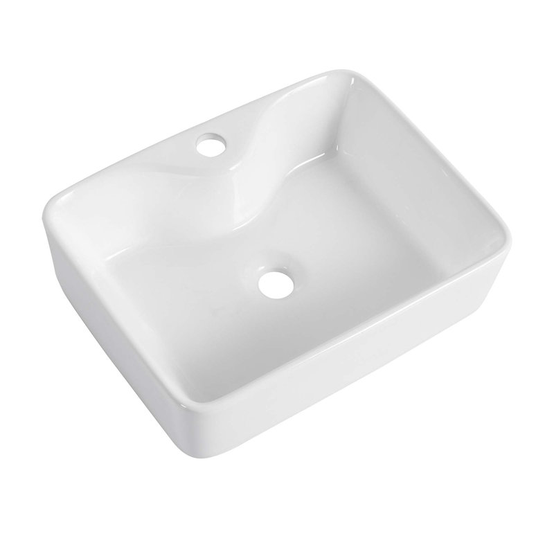 Ceramic Rectangular Above Counter White Bathroom Sink Art Basin With Easy-Clean Glaze And Space-Saving Design