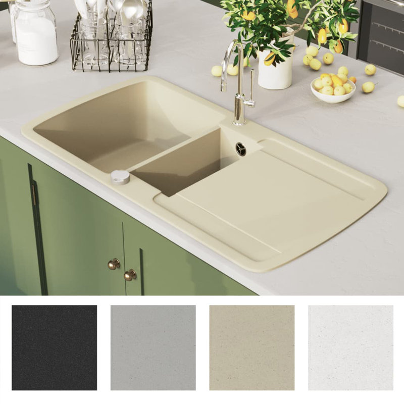 vidaXL Granite Kitchen Sink Double Basins Beige, Beige