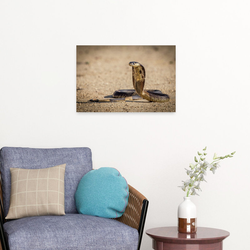 Golden Cobra Alert Abstract Contemporary Snake Landscape Nature Wall Art Print by Jeffrey C. Sink - 1 Piece Wrapped Canvas Wall Art