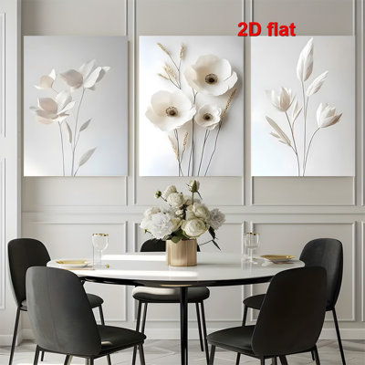 Faux imprimé floral blanc sur toile 3 pièces - espace minimaliste moderne
