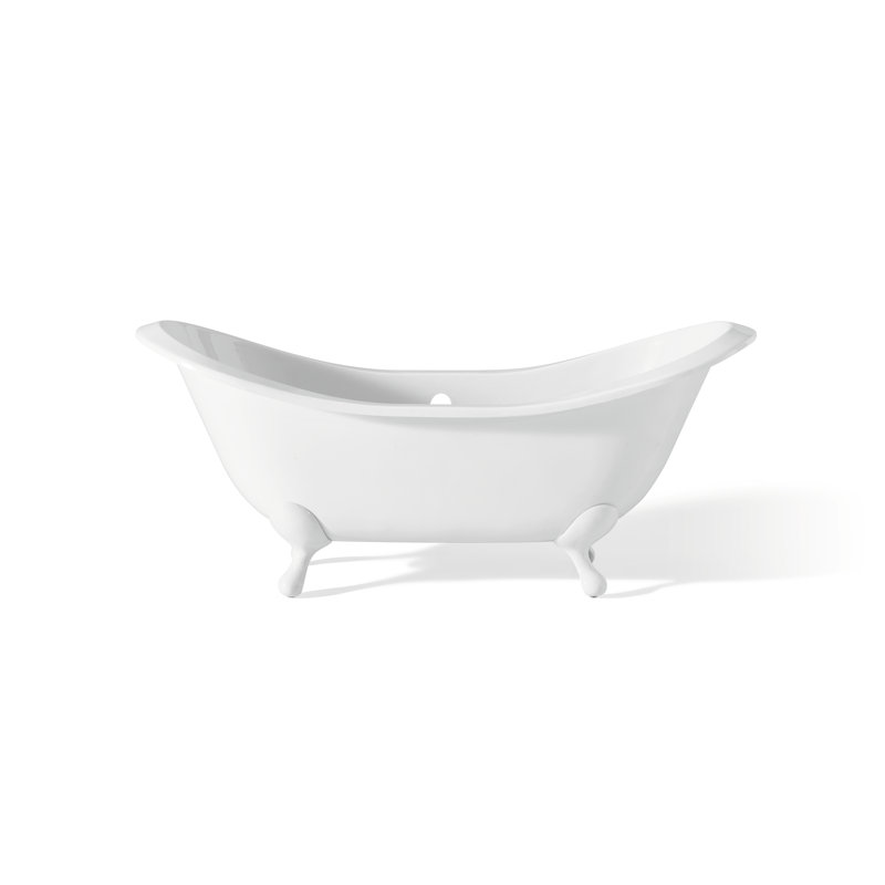 Baignoire de trempage autoportante en fonte 72 "x 31" Regency, Nickel brossé, Intérieur et extérieur blancs