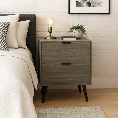 Zena Nightstand Side End Table, 2 Drawers, Rustic Gray Finish 19 Inch