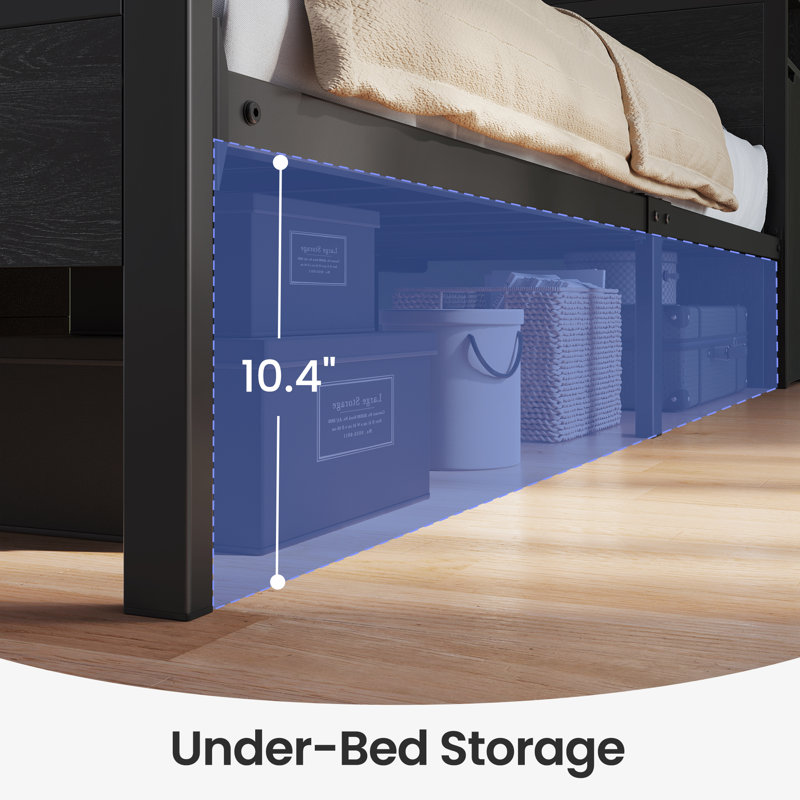 Bed Frame with Headboard & 2 Hidden Storage Cabinets, Bed with Charging Station &  RGB LED Lights, Full/Double