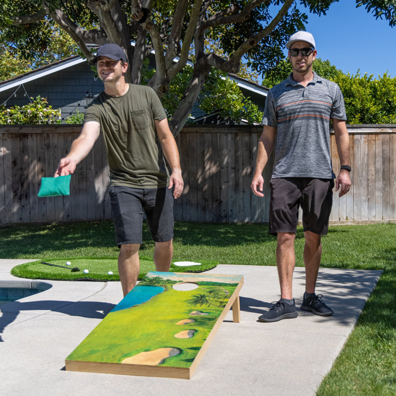 Golf Course Design Premium Wood Cornhole Set with Bean Bags