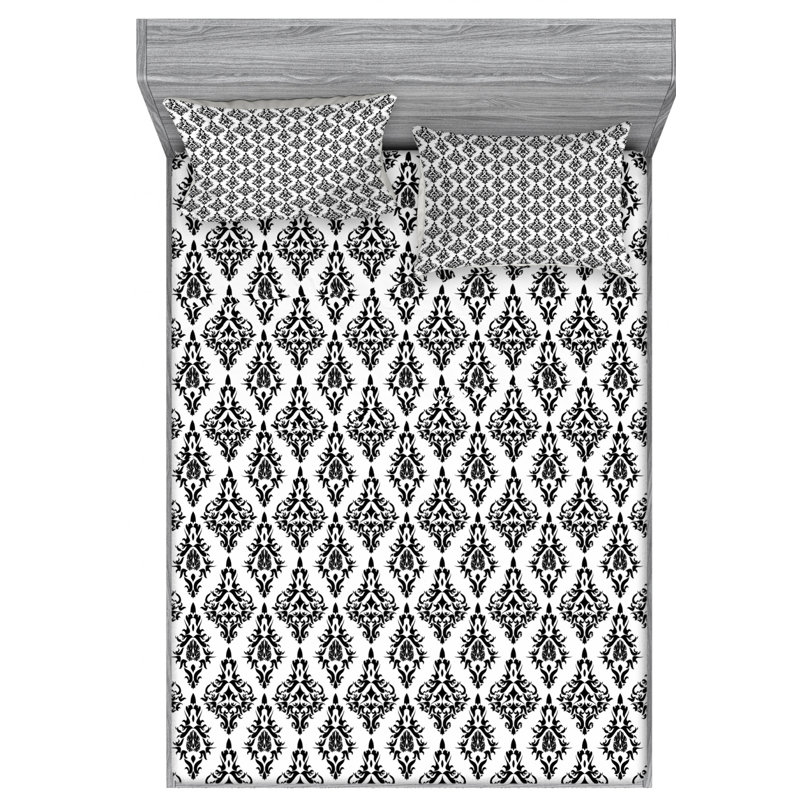 Microfiber Damask Sheet Set, Queen Sheet Set + Fitted Sheet + 2 Pillowcases