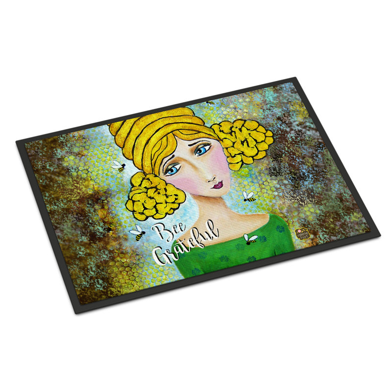 Tapis d'extérieur Farit Bee Grateful Girl with Beehive, Rectangle 1 pi 6 po x 2 pi 3 po
