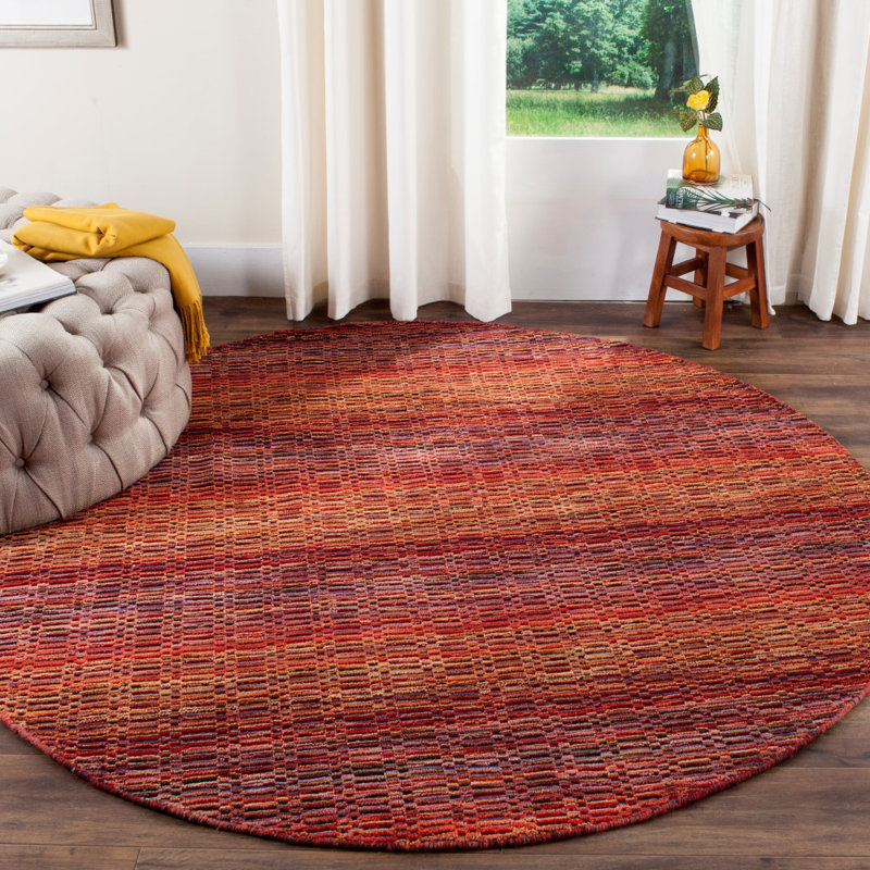 Tapis rouge / brun en laine Hossain, Rond 6 pi