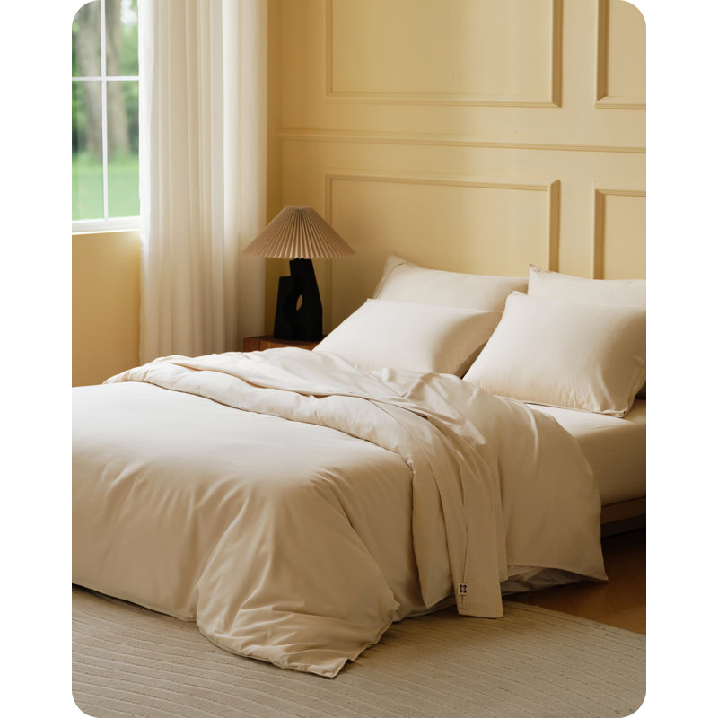 Bedsure Cooling Duvet Cover, 300TC Rayon Derived from Bamboo （Set of 3）, Whitecap Gray, Queen Duvet Cover + 2 Shams