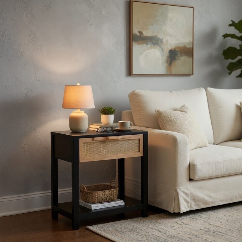 Shonna Top End Table with Storage, Black