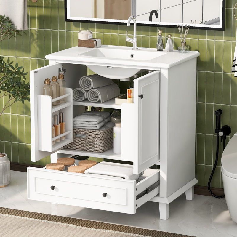Single Bathroom Vanity with Ceramic Basin, White