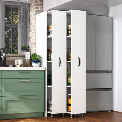 Two 4-tier Pulled Out Doors Pantry Cabinet With Open Shelves