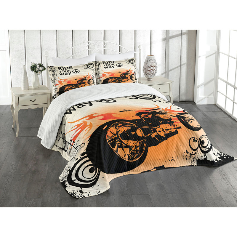 Ambesonne Orange Black Bedspread Freedom Theme Sign, Queen Bedspread + 2 Standard Shams