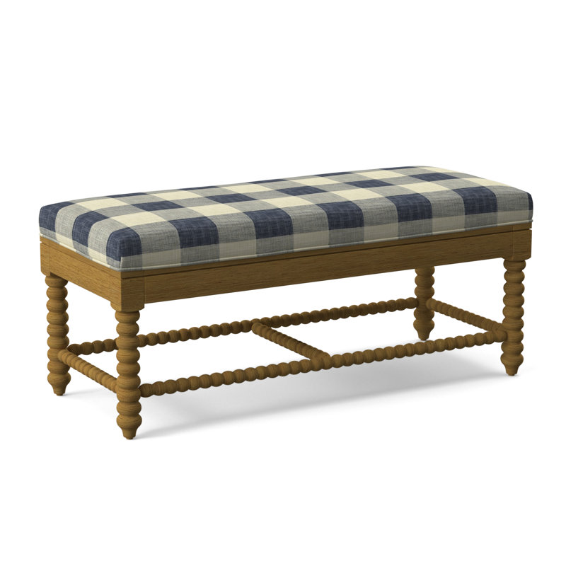 Lind Island Upholstered Bench, Sunbrella Beige Pinstripe; 6205-74, Honey Finish