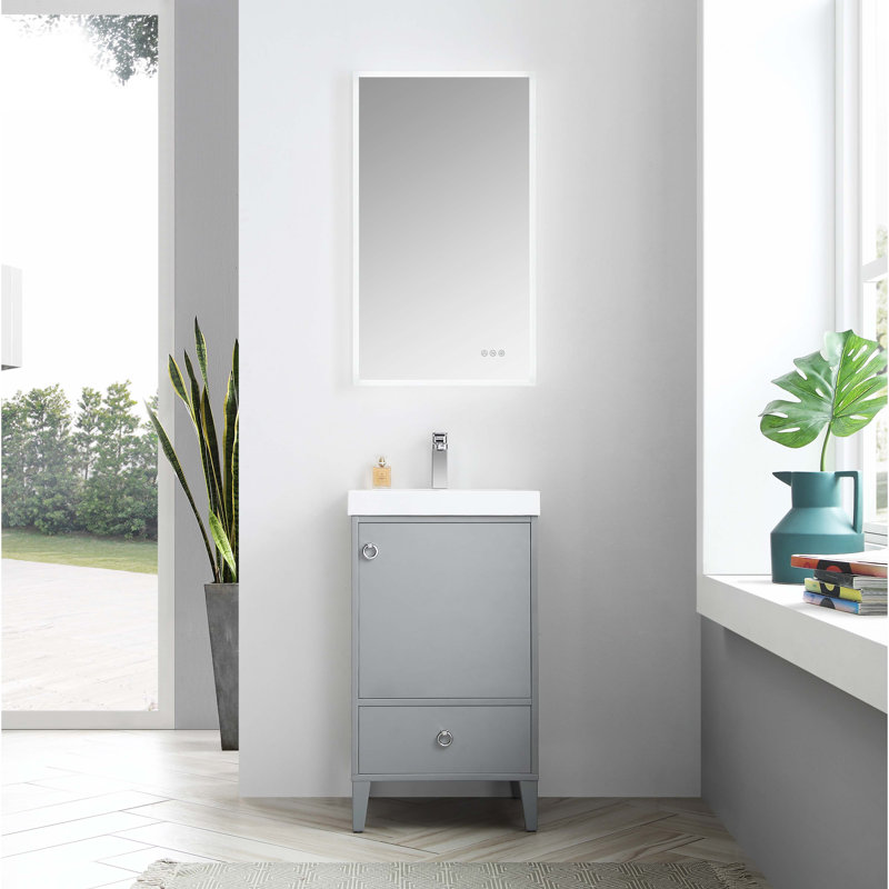 Meuble-lavabo de salle de bain simple à design ergonomique 20 po imperméable Jez, Gris métallique