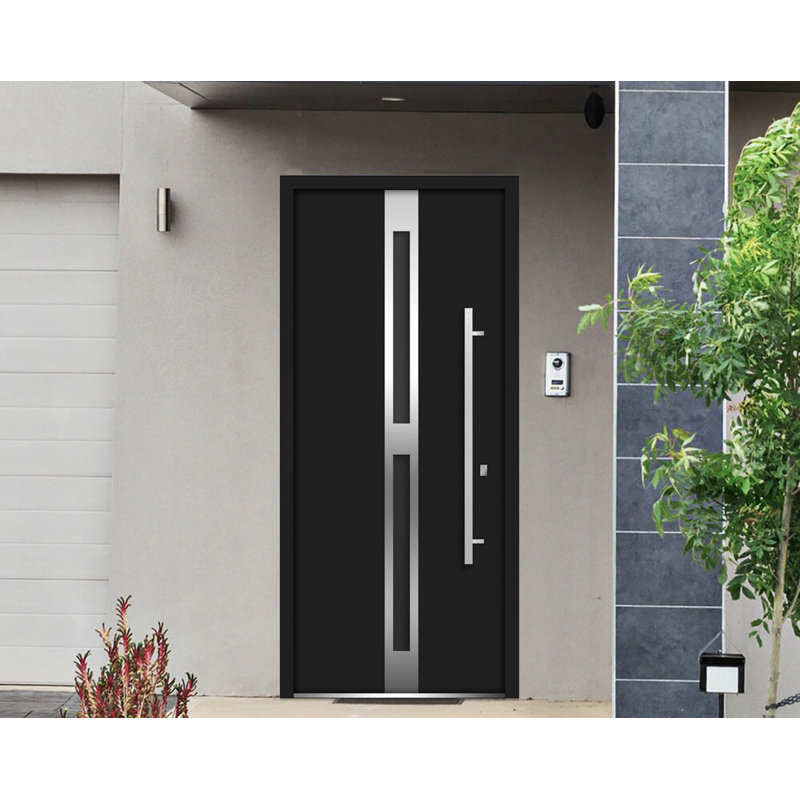 Deux Black Exterior Metal Prehung Front Entry Doors, Right Hand