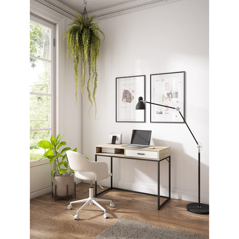 Metal Base Writing Desk, Light oak;White