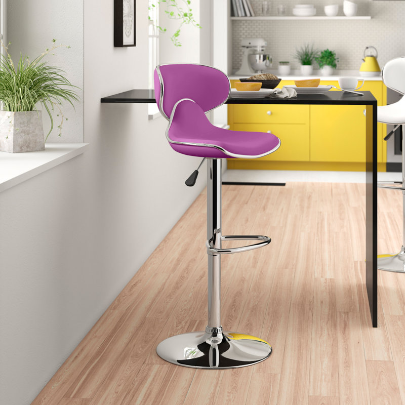 Claudine Contemporary Cozy Mid-Back Vinyl Adjustable Height Barstool with Chrome Base, Purple