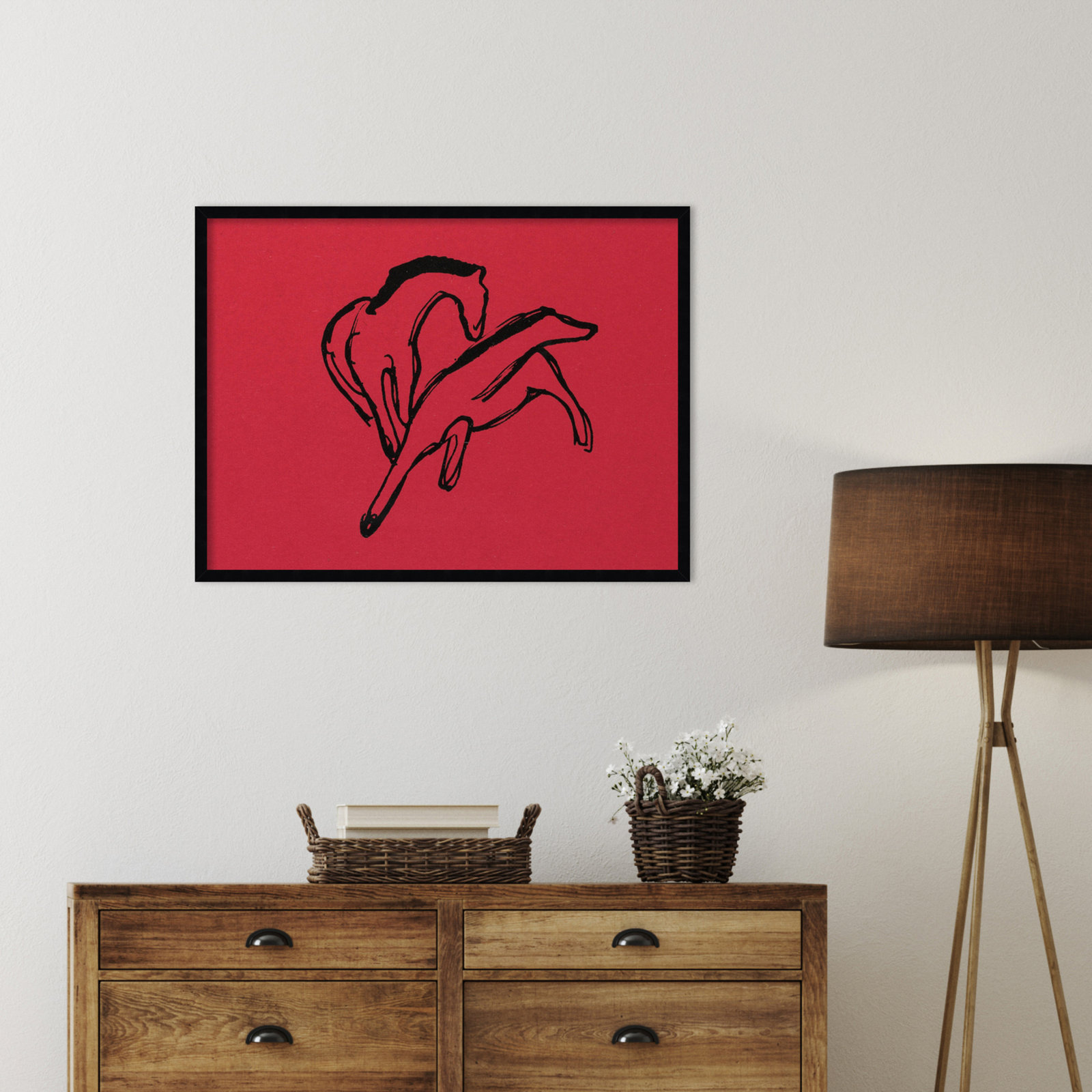 Two Horses Print by Franz Marc, Black, 25" H x 33" W