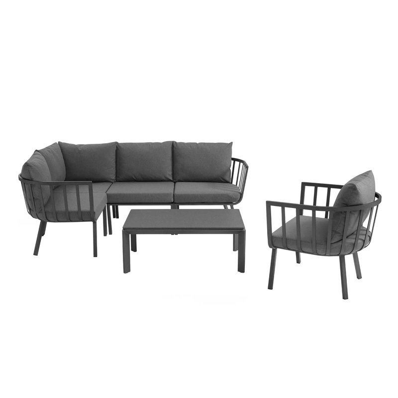 Ensemble modulaire d'extérieur en aluminium 4 pièces avec fauteuil et table Riverside, Gris anthracite