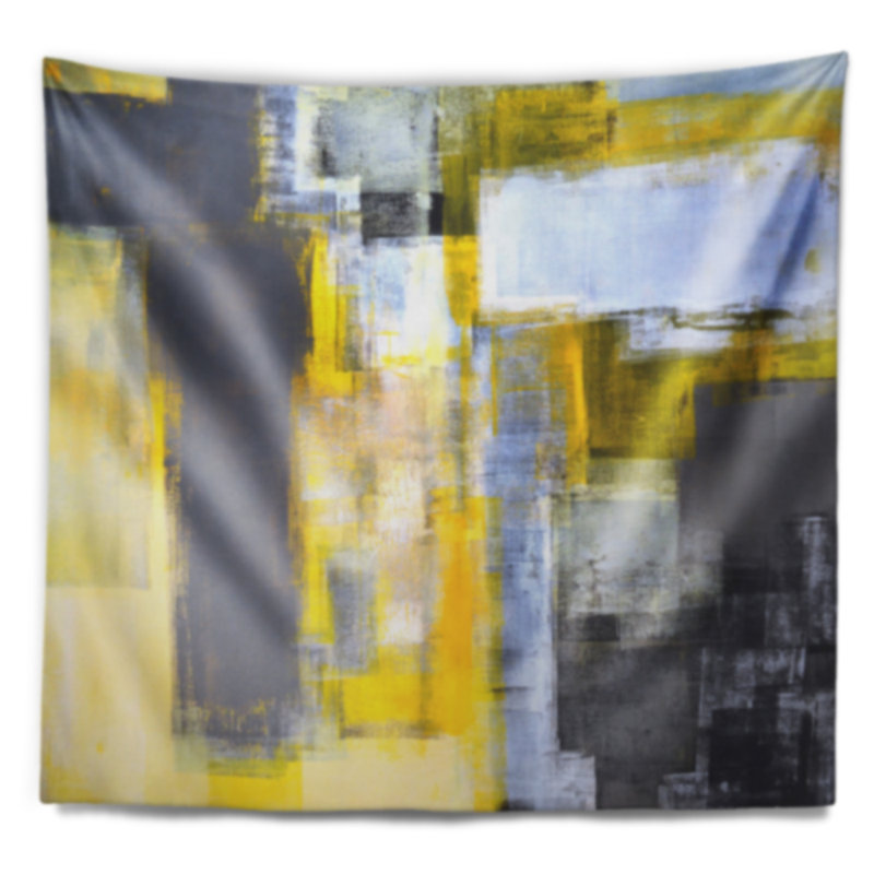 Tapisserie abstraite de flou gris et jaune, H 32 po x l 39 po