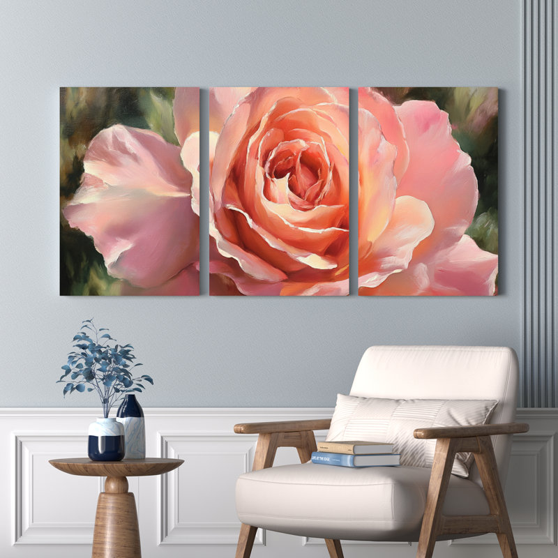 Ensemble de 3 tableaux muraux sur toile à motifs floraux de roses roses, pour la décoration du salon et de la chambre.