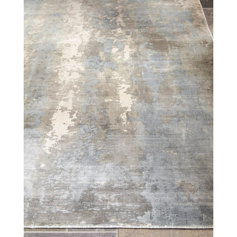 Koda Handmade Synthetic Silver/Blue/Brown Area Rug, Rectangle 12' x 17'4"