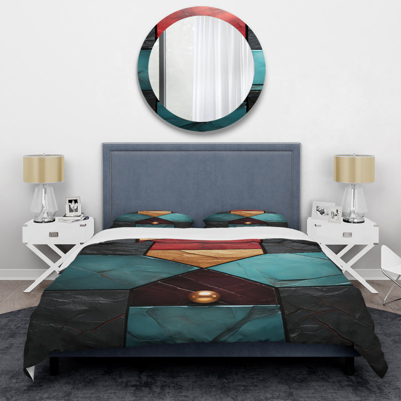 Carreaux de chevron bleu et rouge Elegance I - Ensemble de housse de couette à carreaux abstraits