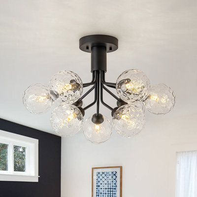 Plafonnier semi-encastré 9 lumières en verre texturé 9 lumières