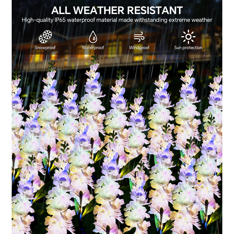 Solar Flower Lights Outdoor Garden Decor Delphinium Stake Lights IP65 Waterproof with 2 Modes for Patio Yard Pathway Lawn Flower Bed