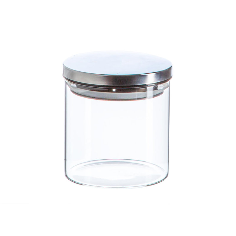 Argon Tableware - Glass Scandi Storage Jar with Metal Lid, 9.5cm H x 10cm W x 10cm D, Silver