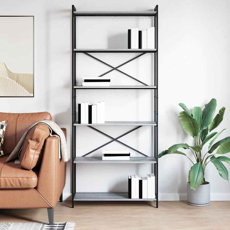 Steel Bookcase, Grey, (5 Shelves) 188cm H x 80cm W x 30cm D