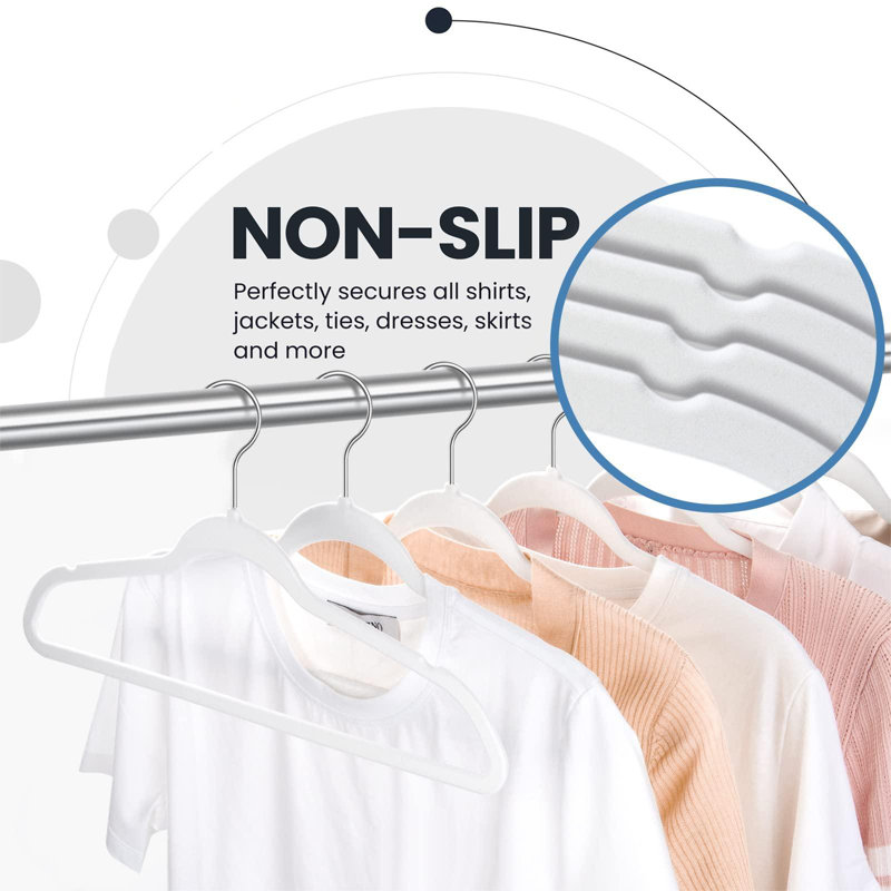 Ultra Thin White Velvet Suit Hangers with Silver Hooks (50-Pack)