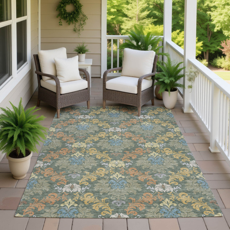 Machine Washable Indoor/Outdoor Chantille ACN2544 Damask Rug, Basil, 8' x 10'