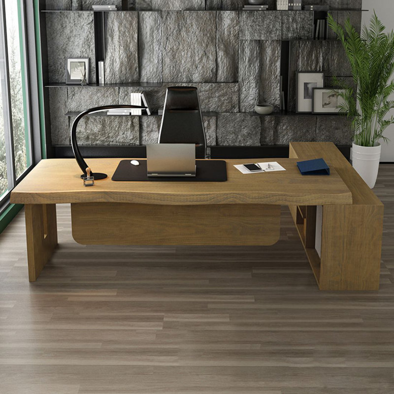 Bureau de direction en bois massif avec tiroirs Burlywood, 30,71 po H x 70,87 po L x 59,06 po P, Gauche