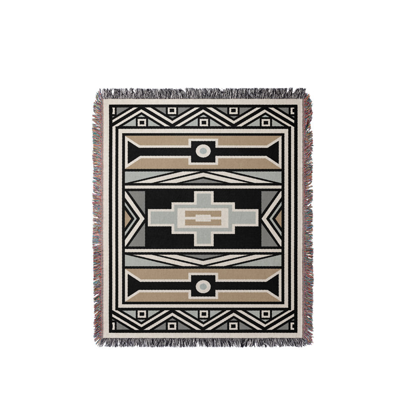 Jeté en coton Tribal, Beige; gris, 50 x 60