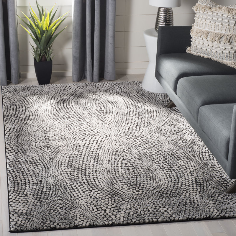 Gray Abstract High Pile Synthetic Area Rug