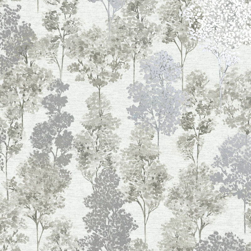 Alaziah Whinfell Tree Wallpaper Textured Metallic Roll, Gray