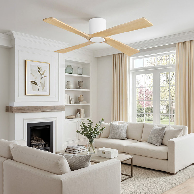 Ventilateur de plafond encastré standard à moteur à courant continu de 54 po à 4 pales en bois massif avec télécommande