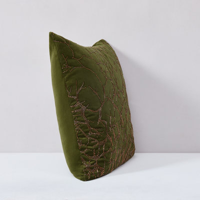 Morel Velvet Cotton Pillow Cover Green