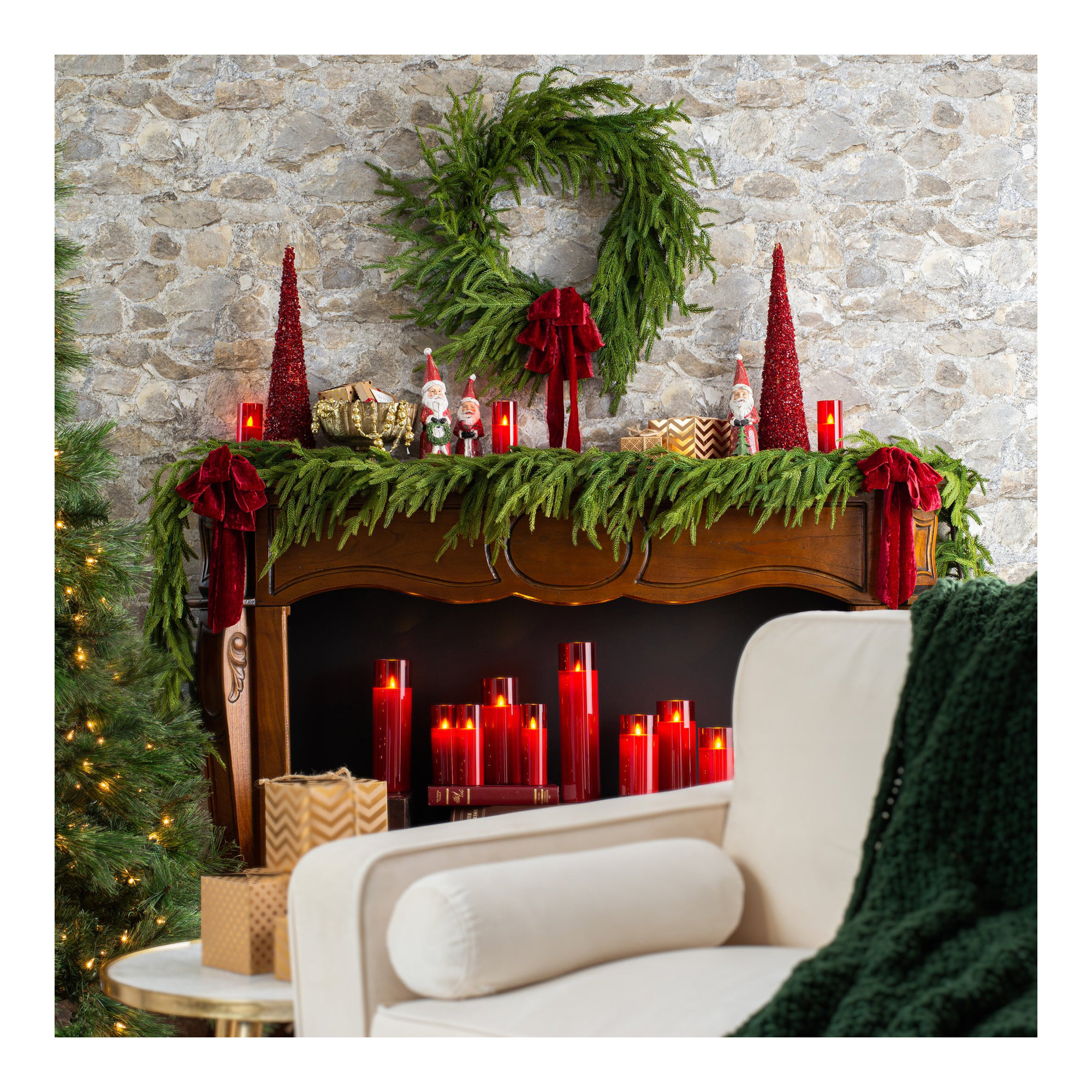 Real Touch Norfolk Pine Christmas Holiday Front Door Garland Table Runner, 10' L