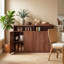 Buffet 4 arches cannelées à 4 portes avec tablettes ouvertes et charnières à fermeture en douceur et ensemble anti-basculement pour le salon et la salle à manger-1092748632-1101066079