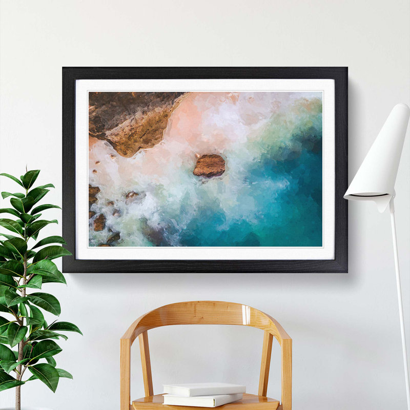 Beach Waves in Abstract - Picture Frame Graphic Art Print, 27cm H x 36cm W x 2cm D, Black Framed