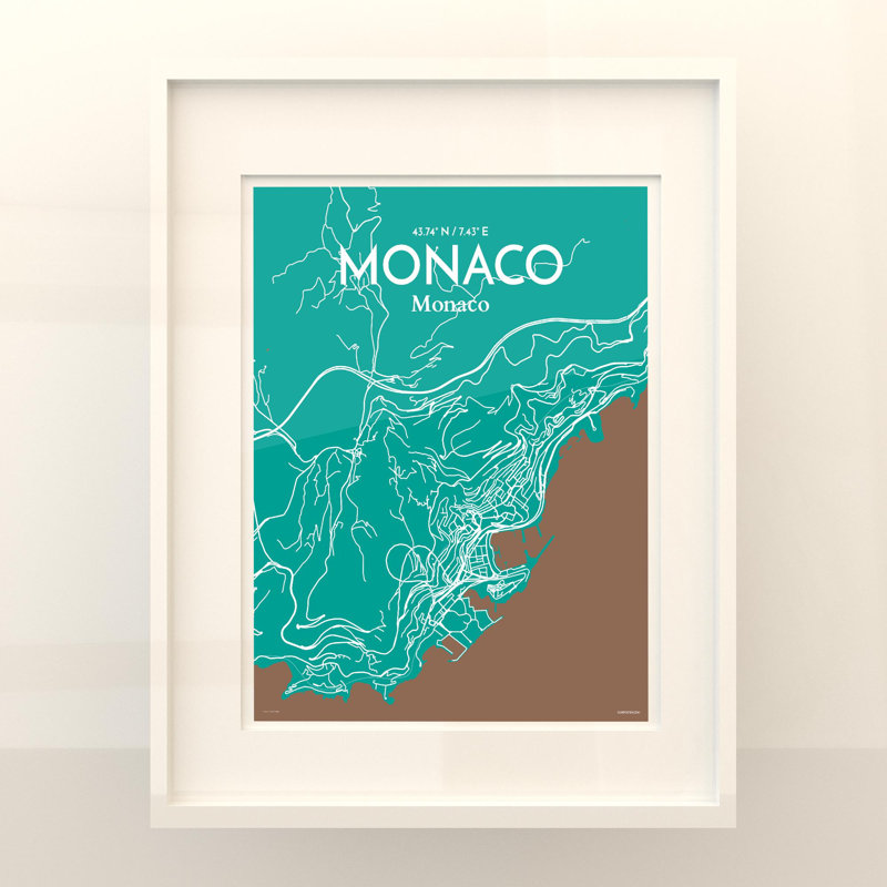 Monaco City Map in Nature 1 Piece Wall Art, 20cm H x 16cm W x 0.05cm D