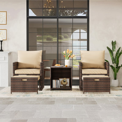 5-Piece Outdoor Patio Furniture Set with High-Back Lounge Chairs & Ottomans, All-Weather PE Rattan Conversation Set with Side Table for Garden, Poolside, Balcony