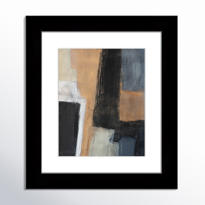 Calderon Karl Metallic Slate I, impression encadrée sur papier, Cadre carré noir avec passe-partout